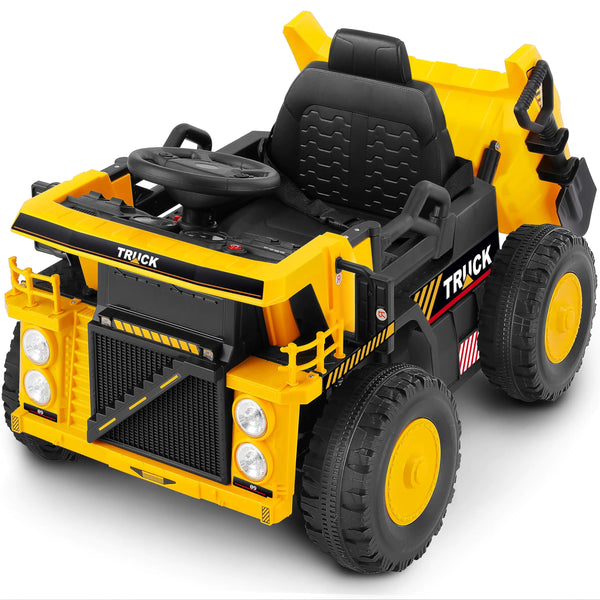 ELEMARA Ride on Toy for Kids Ride on Dump Truck with Dump Bed Shovel 12V Remote Control Ride On Car Battery Powered Construction VehiclesElectric Cars with BluetoothMusicKids Driving Car-Black