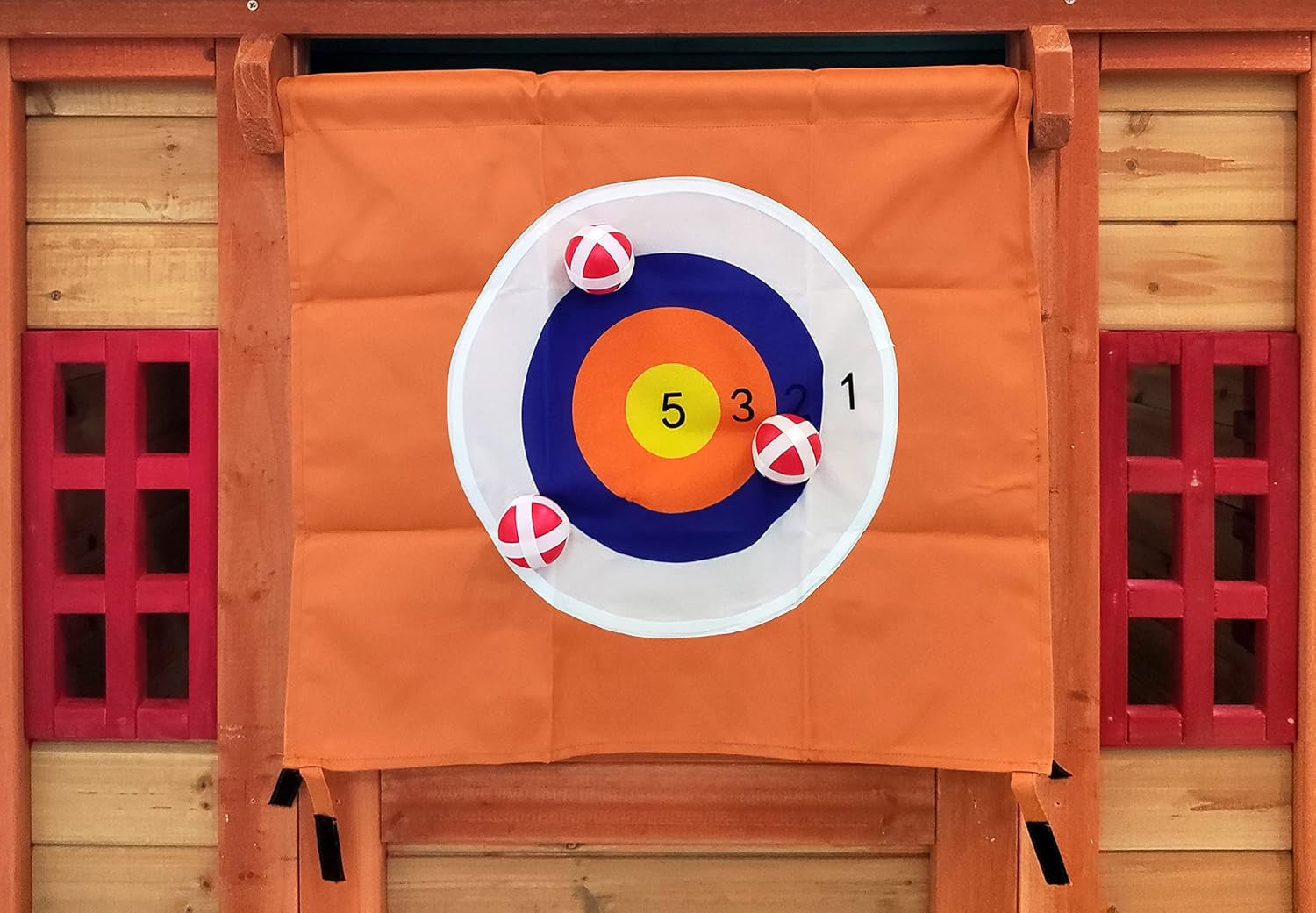 Wooden Cottage Playhouse with Awning, Ball Wall