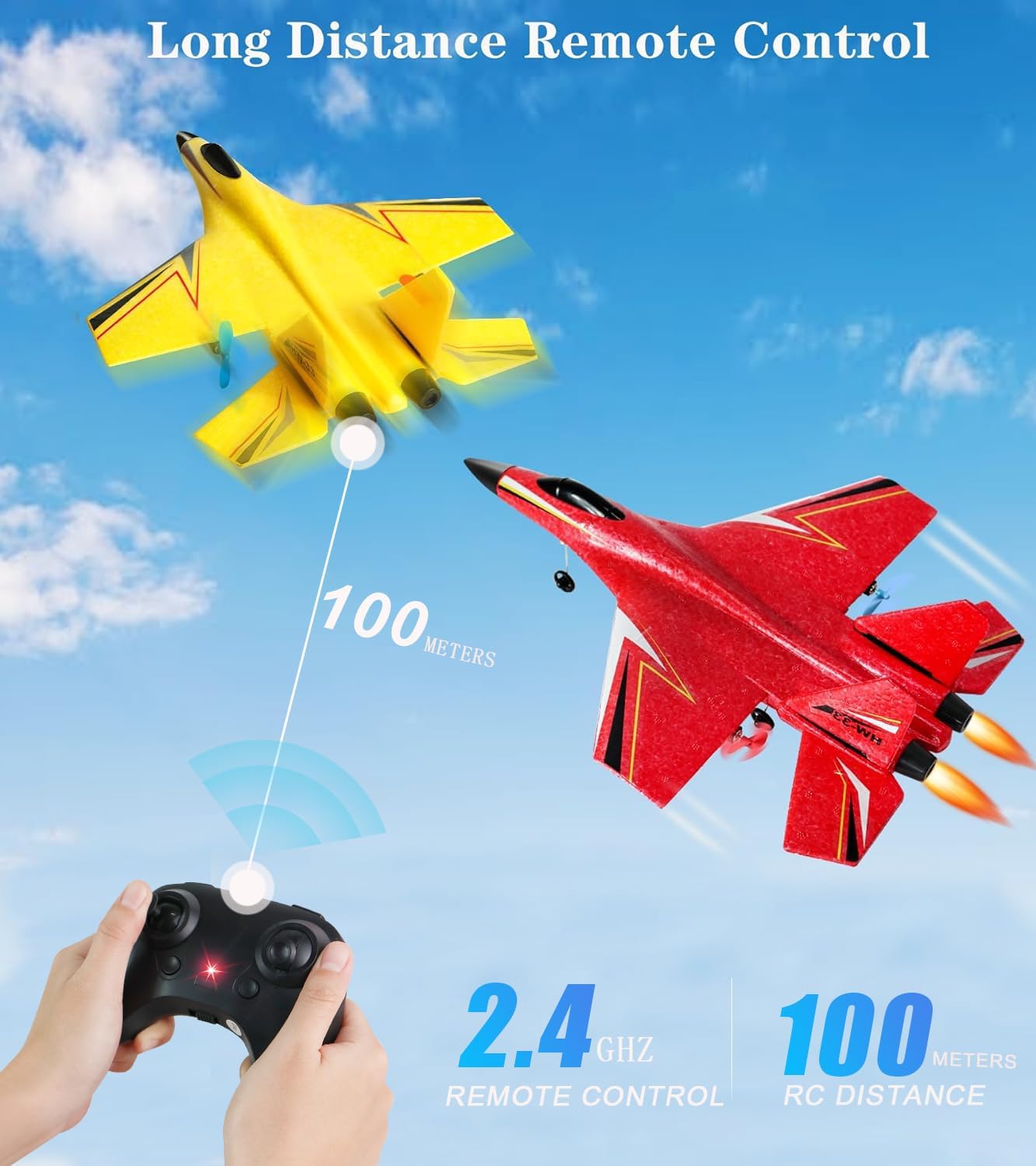 RC Plane for Kids – Easy-to-Control 2CH Foam Remote Control Airplane for Boys & Girls, Long Range Wireless RC Toy with 2 Rechargeable Batteries – Yellow