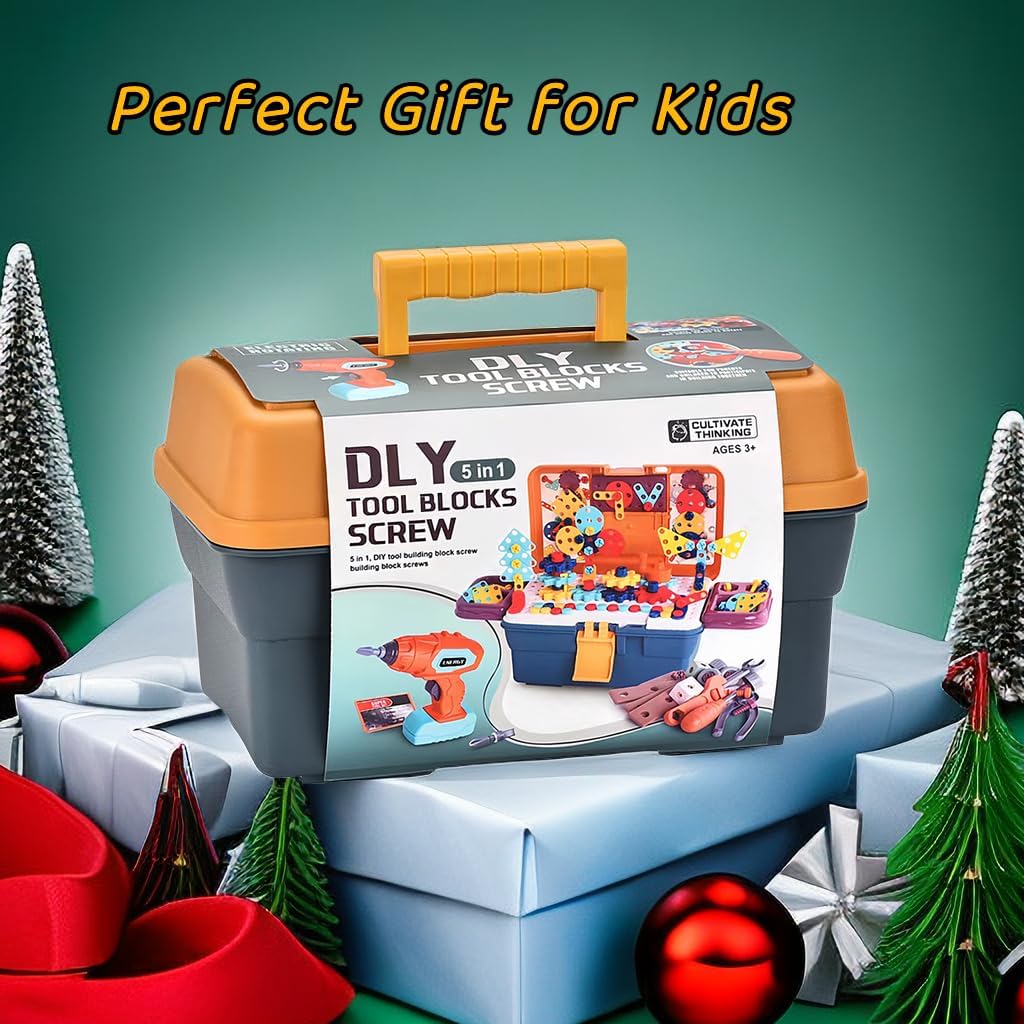 RSEPD Magic Montessori Play Toolbox with Electric Drill Kids Tool Set Real Toddler Screwdriver Toy Power Tools Box Drill and Screw kit for Boys Girls