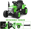 Costzon Ride on Tractor with Detachable Trailer 12V Kids Electric Vehicles w/3-Gear-Shift Ground Loader Wireless Design & USB 7 LED Headlights Remote Control Tractor Toys for Kids 3+ (Green)