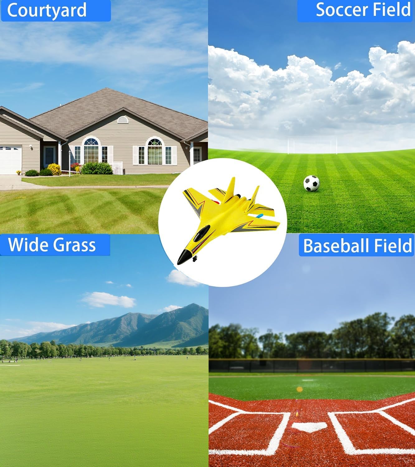 RC Plane for Kids – Easy-to-Control 2CH Foam Remote Control Airplane for Boys & Girls, Long Range Wireless RC Toy with 2 Rechargeable Batteries – Yellow