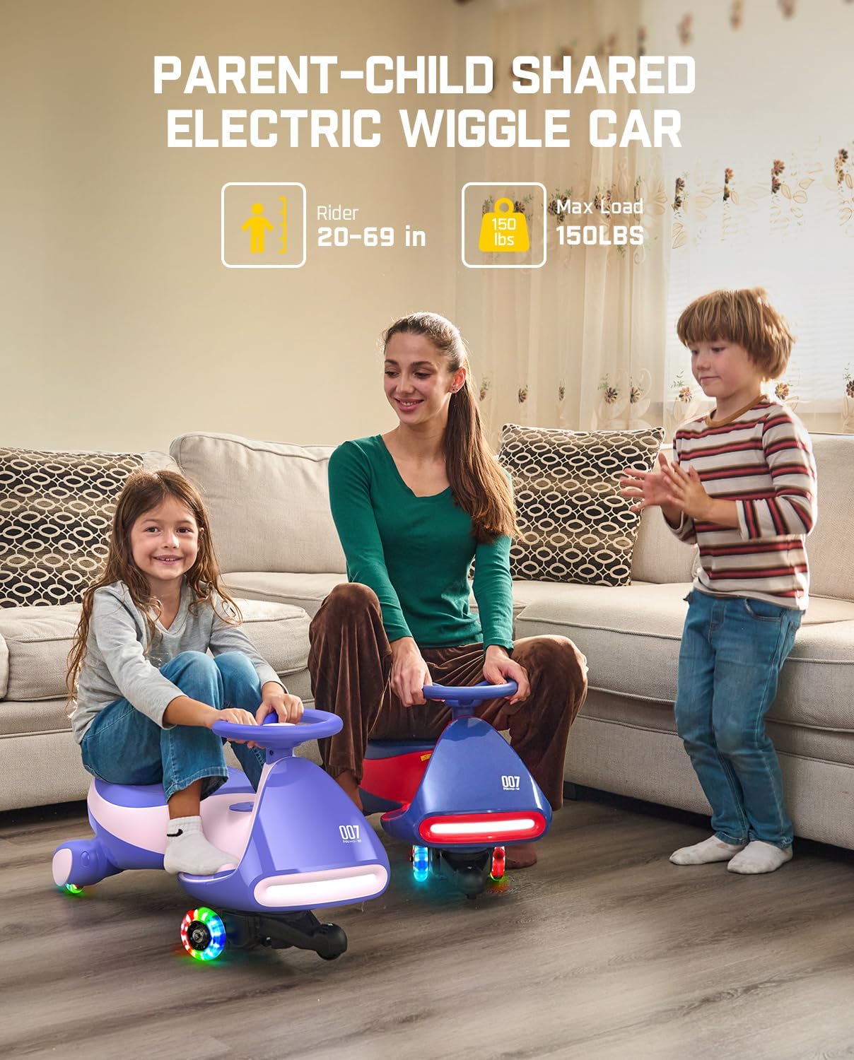 Wiggle Car by FanttikRide 6V N7 Classic Electric Wiggle Car with Pedal Rechargeable Battery CyberWiggle 2 in 1 Swing Car 2 Speed Anti-Rollover Flashing Wheels Bluetooth for Ages 3 and Up 150 Lbs Pink
