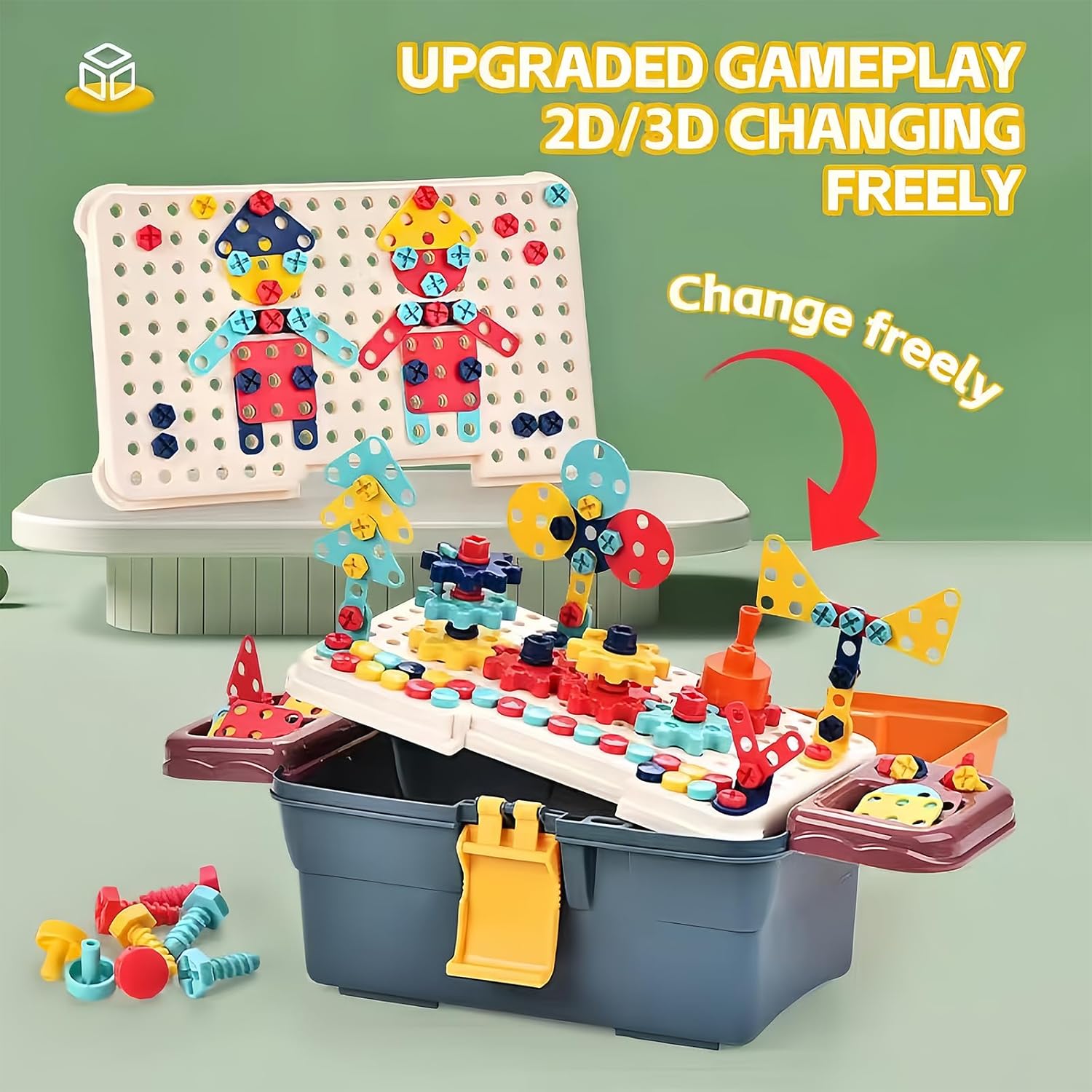 RSEPD Magic Montessori Play Toolbox with Electric Drill Kids Tool Set Real Toddler Screwdriver Toy Power Tools Box Drill and Screw kit for Boys Girls