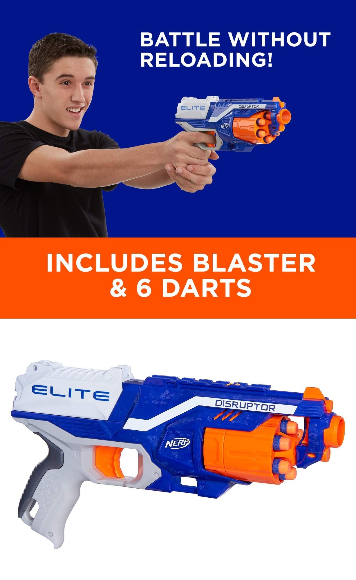 NERF Disruptor Elite Blaster Includes Includes 6 Official Nerf Elite