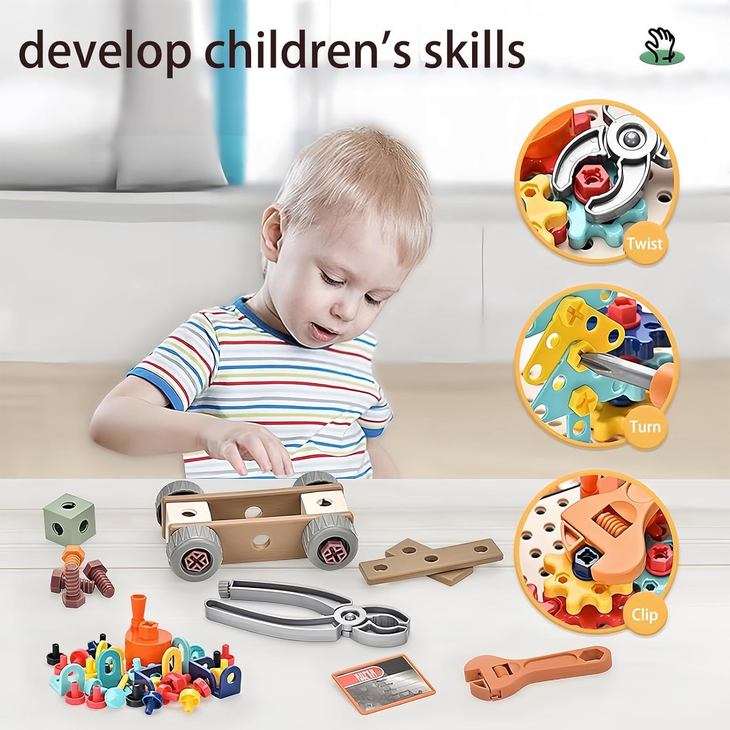 RSEPD Magic Montessori Play Toolbox with Electric Drill Kids Tool Set Real Toddler Screwdriver Toy Power Tools Box Drill and Screw kit for Boys Girls