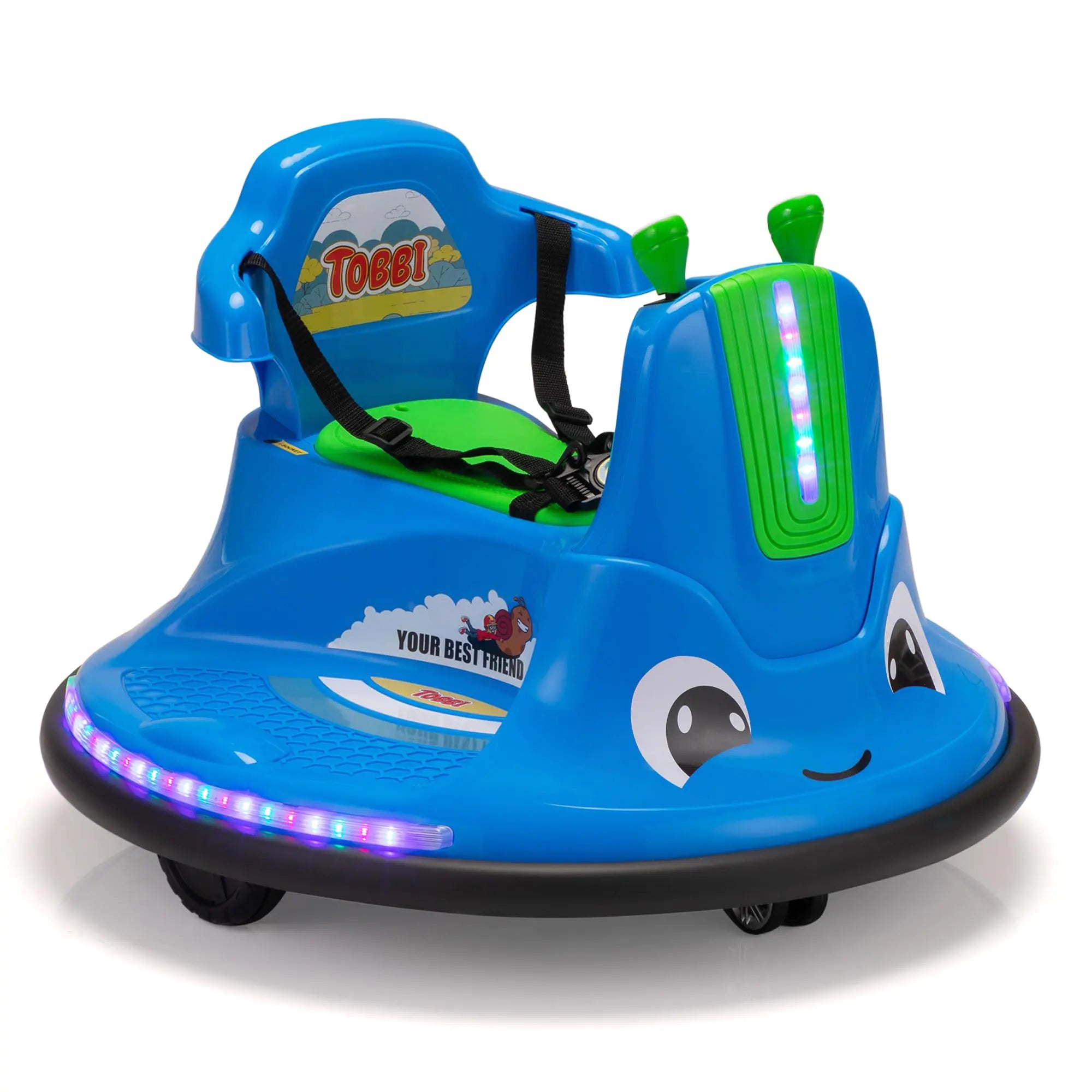 TOBBI Snail Baby Bumper Car 12v Kids Electric Ride On Toy with Remote Control/Children DIY Funny Stickers/360 Degree Spin for Toddlers of Ages 3-9-Azure