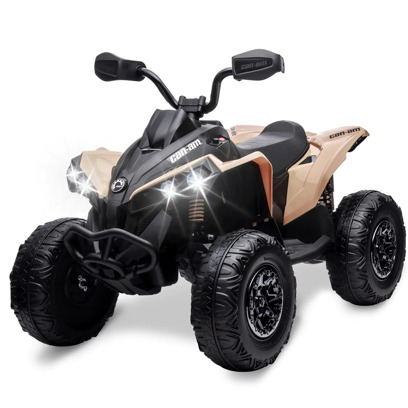 Hetoy 12V Kids ATV Ride on Toy Car Bombardier Licensed BRP Can-am 4 Wheeler Quad Electric Vehicle w/LED Lights Full Metal Suspensions Bluetooth Music USB Treaded Tires Khaki