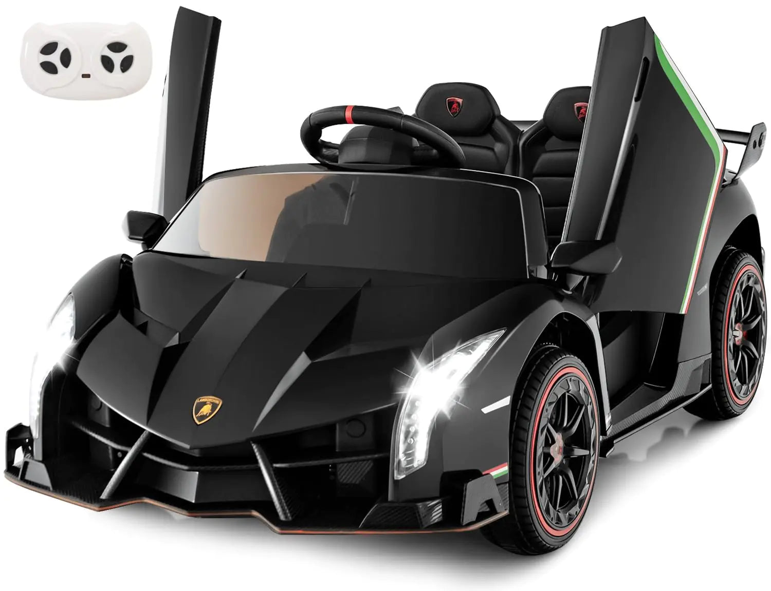 INFANS 2 Seater Kids Ride on Car 12V 4WD Licensed Lamborghini Veneno Powered Electric Vehicle with Hydraulic Doors Rocking Mode Adjustable Speeds Remote Control MP3 Headlight (Black)