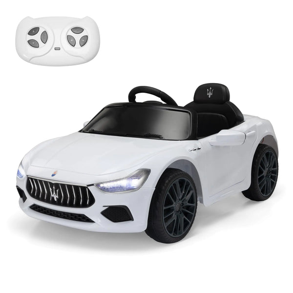TOBBI Kids Ride on Car 12V Licensed Maserati Ghibli Electric Car for Boy Girl with Remote Control 3 Speeds Music Bright Lights MP3 USB Electric Vehicle for Kids Ages 3-8 Years White