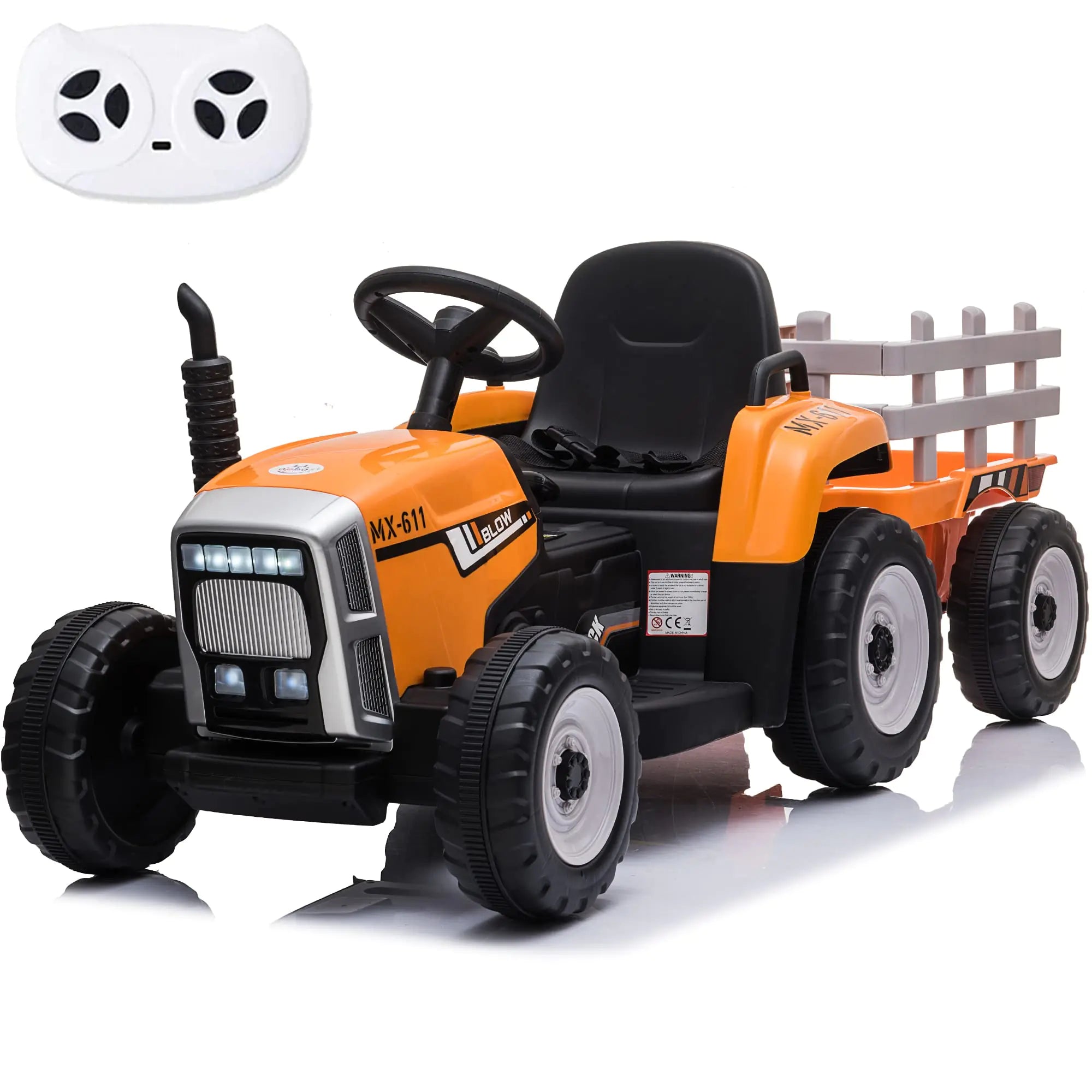 sopbost 12V 7Ah Ride On Tractor Ride On Car with Remote Control Electric Car with Trailer Battery Powered Ride On Toys Car for Kids Boys Girl Music Play Orange
