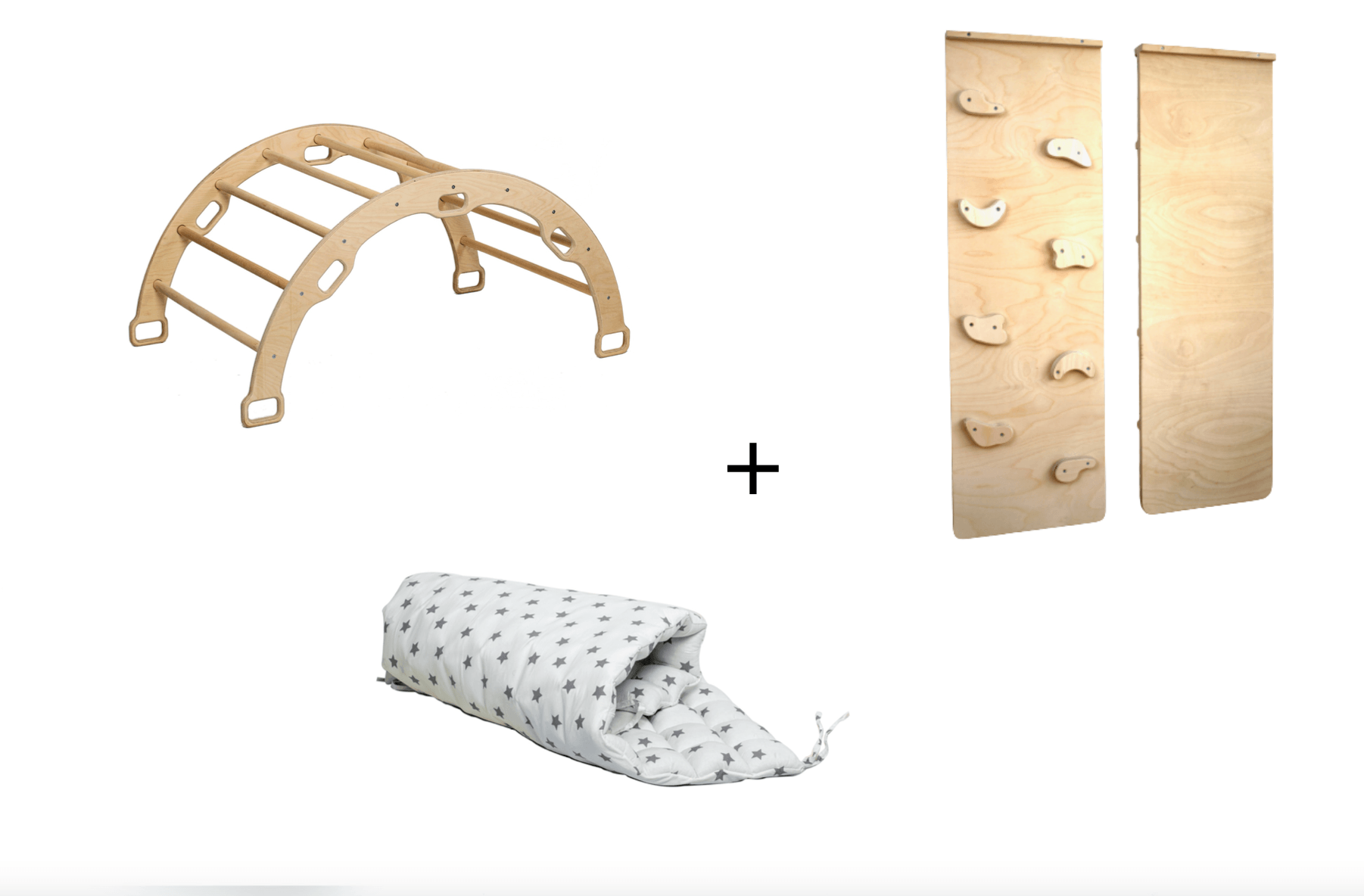 Climbing Arch with Rockwall Ramp and Star Pillow Set | Montessori Toys