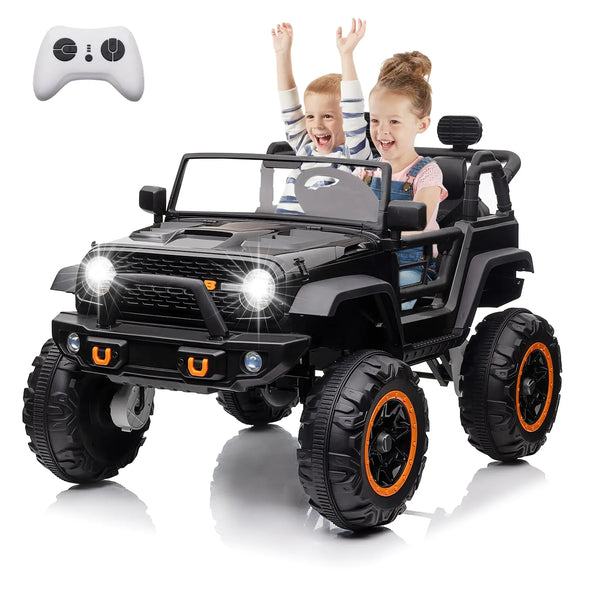 GarveeLife 24V 2 Seater Kids Ride On Toy for Big Kids 4 Wheeler Truck Car Play Car with 5.5MPH Max Speed Remote Control Accelerator Pedal Treaded Tires Steering Wheel Music and Story Black