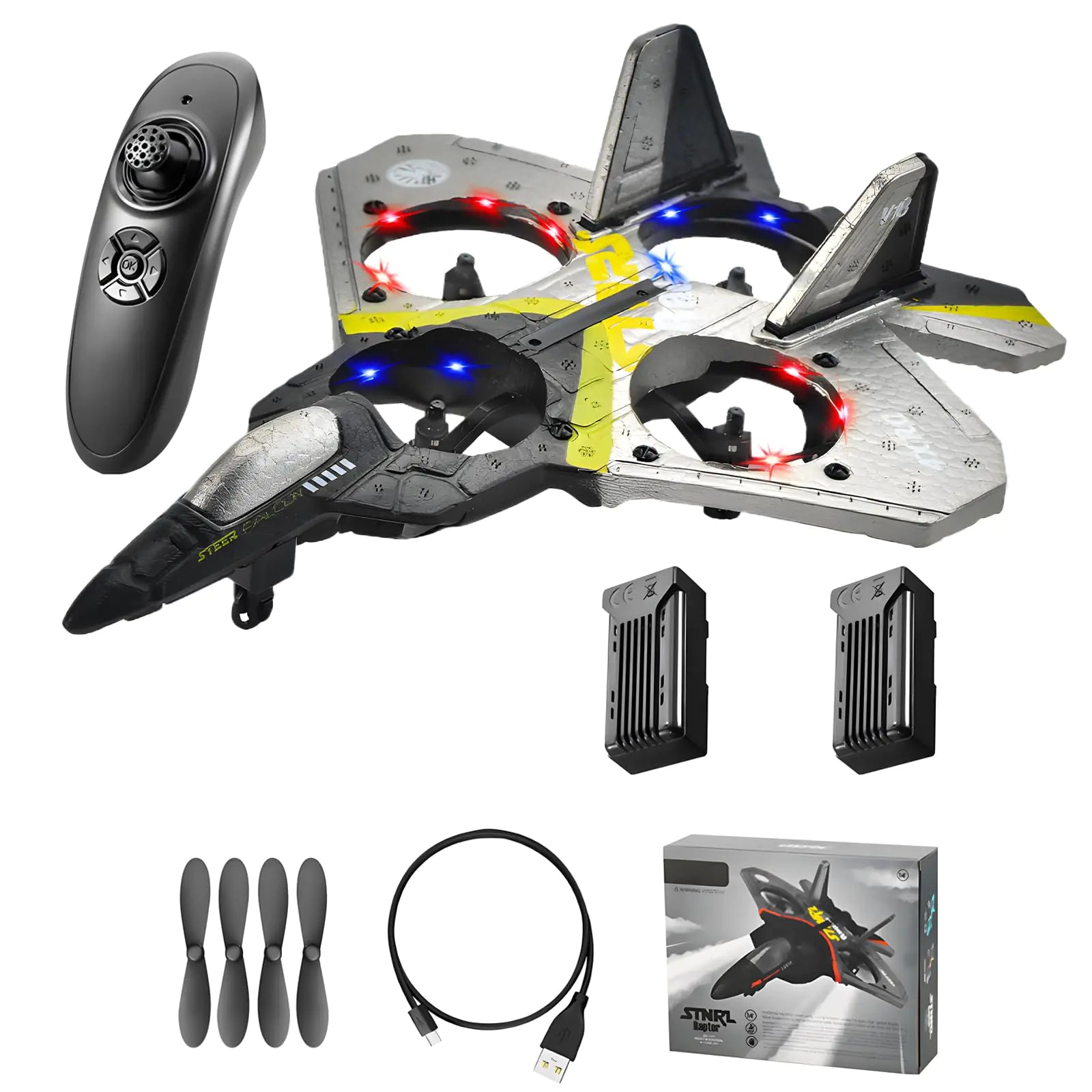 V17 Jet Fighter Stunt Rc Plane for Kids 2.4GHz Foam Remote Control Rc Airplane with 2 Batteries 360° Drop-Resistant Stunt Spin Remote & Light RC Airplane for 3 4 5 6 7 8 Years Old Kids