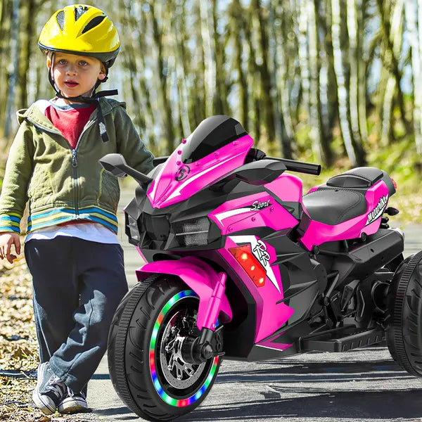 Kids Powered Ride-ons Toy, Kids Motorcycle For 3-6 Years, 12V Electric Ride On Motorcycle With Light Wheel & Bluetooth Music-Pink