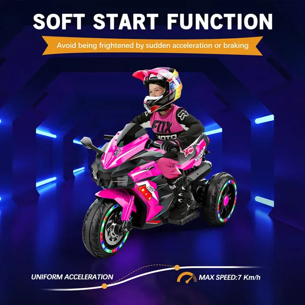 Kids Powered Ride-ons Toy, Kids Motorcycle For 3-6 Years, 12V Electric Ride On Motorcycle With Light Wheel & Bluetooth Music-Pink