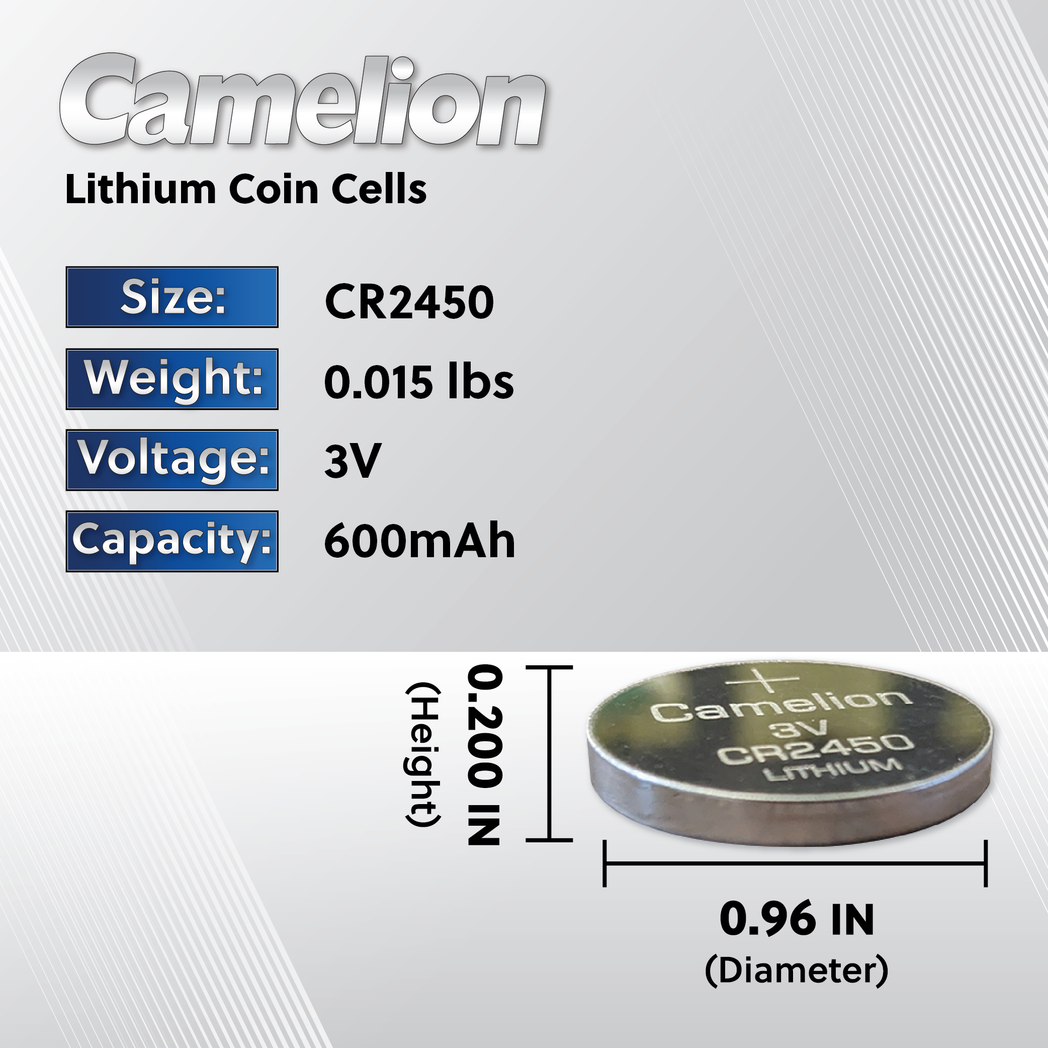 Camelion CR2450 3V Lithium Primary Coin Cell Battery (Three Packaging