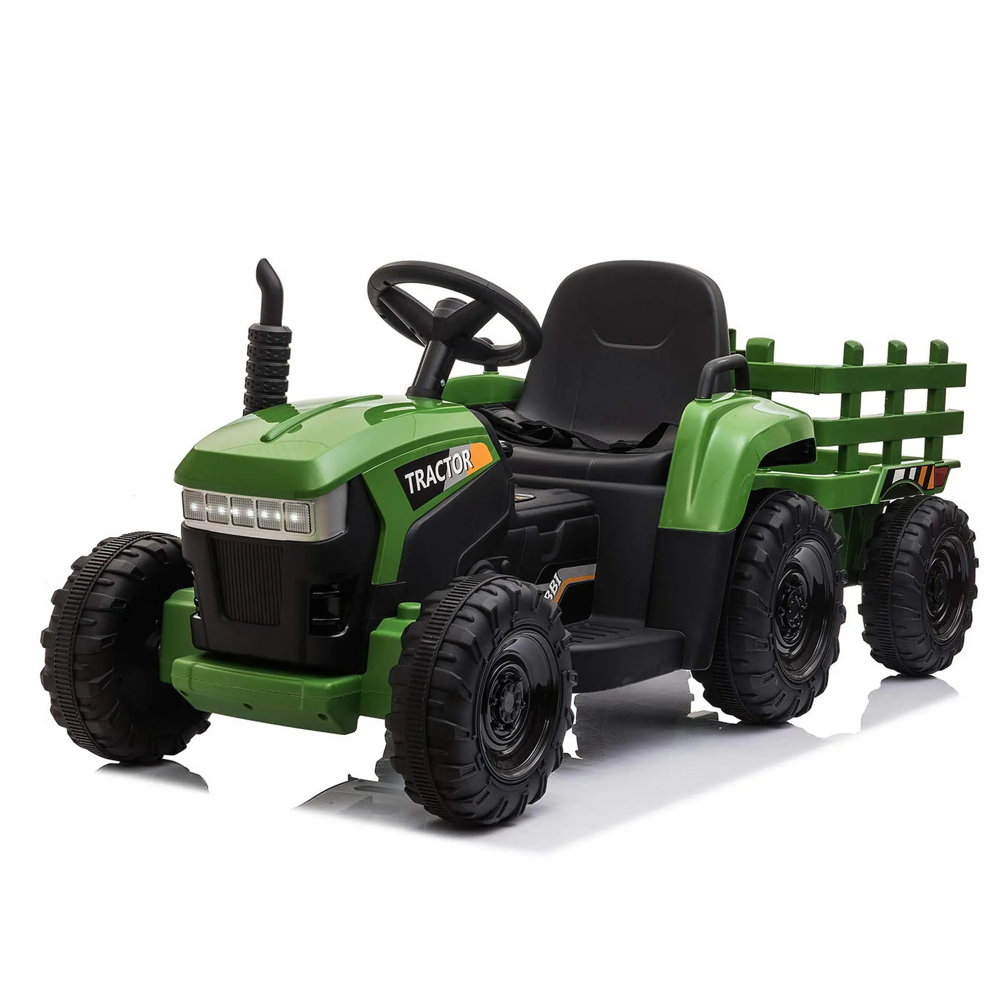 TOBBI Kids Electric Ride On Toy Tractor 12v Battery-Powered 4 Wheels Ride On Car with Trailer 35W Dual Motors/3-Gear-Shift/LED Lights/USB Audio Functions for Toddlers 3-6 Years-Dark Green