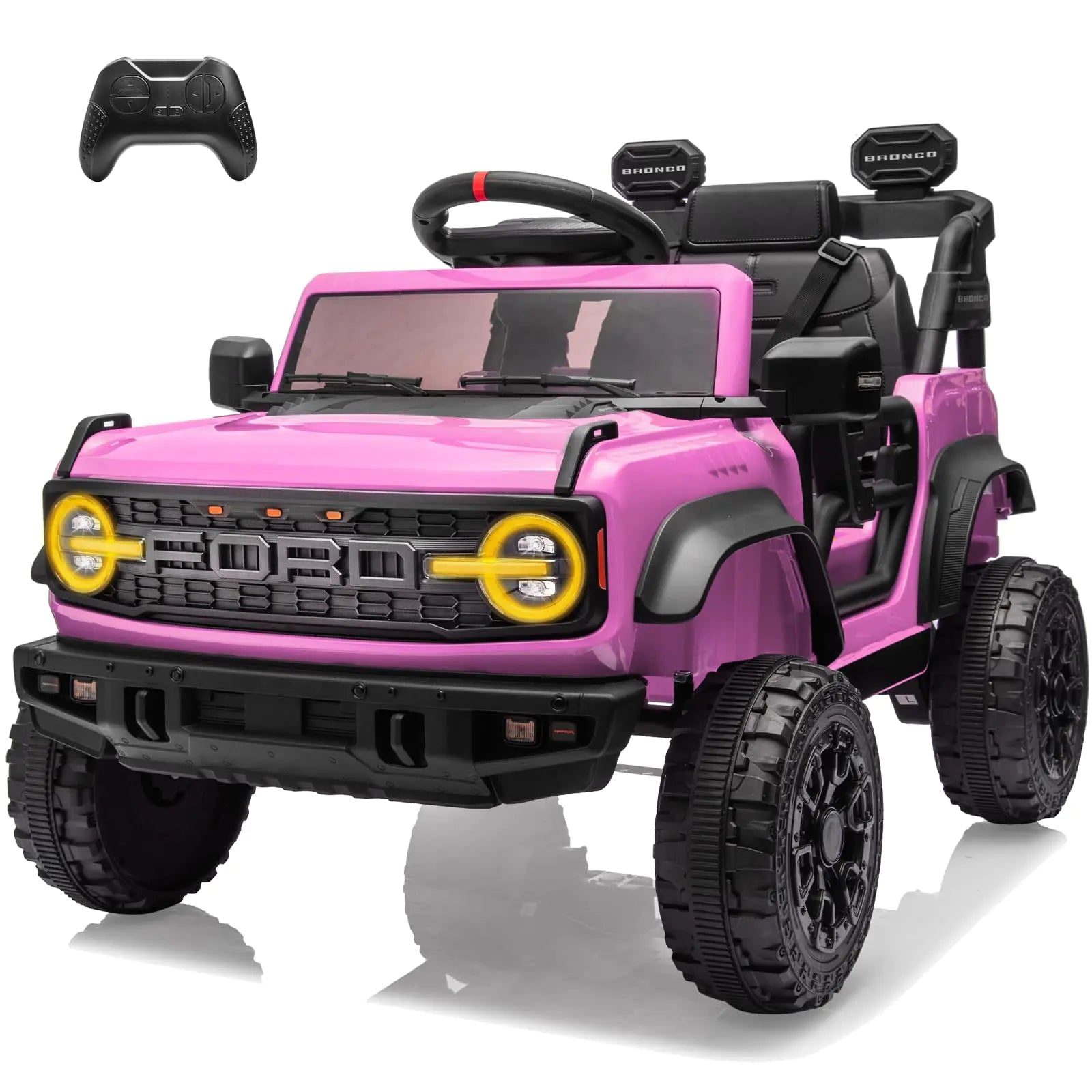 YOFE 12V Ride on Toy for KidsFord Bronco Raptor Kids Electric Vehicle Car with Remote Control12Volt Ride on Truck Toy Car with 4-Wheel SuspensionLED LightBluetooth3 Speeds (12V Pink)