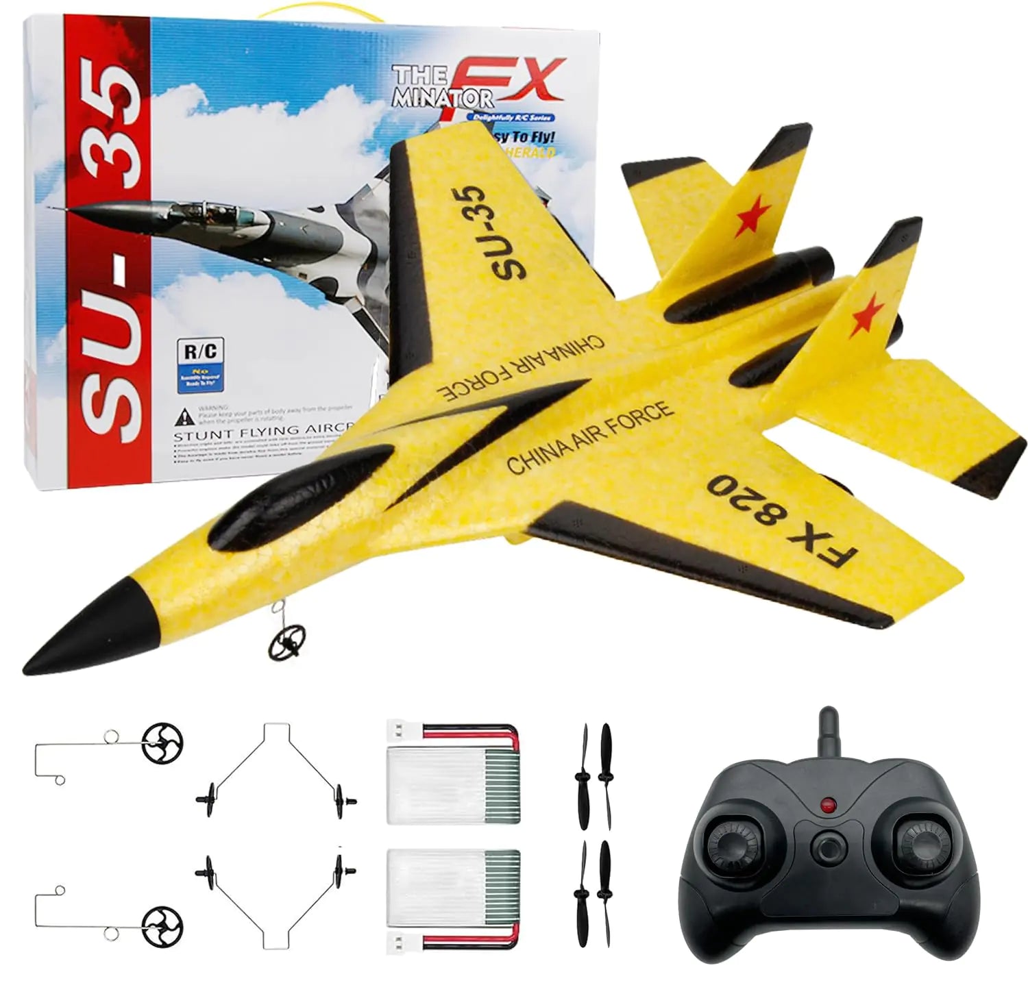 Eayaele SU-35 RC Plane 2CH Remote Control Airplane Hobby RC Glider Ready & Easy to Fly for Beginners RC Aircraft Jet with Luminous Strip (Yellow)