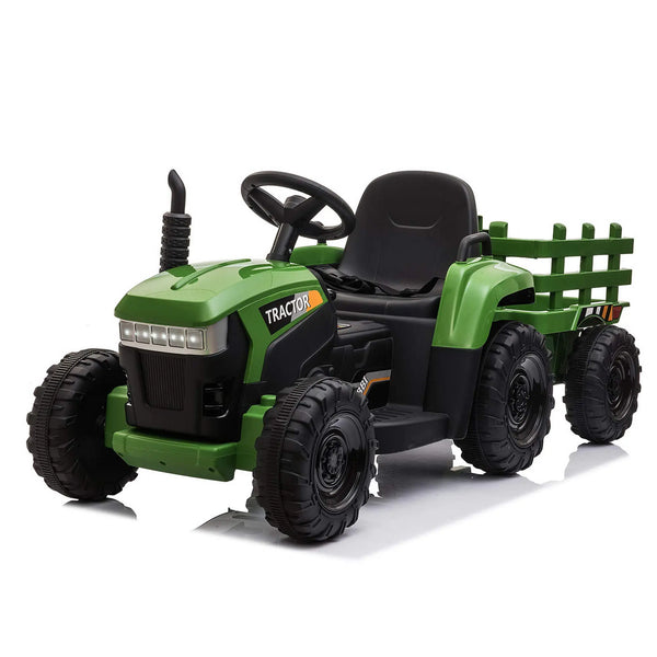 TOBBI Kids Electric Ride On Toy Tractor 12v Battery-Powered 4 Wheels Ride On Car with Trailer 35W Dual Motors/3-Gear-Shift/LED Lights/USB Audio Functions for Toddlers 3-6 Years-Dark Green