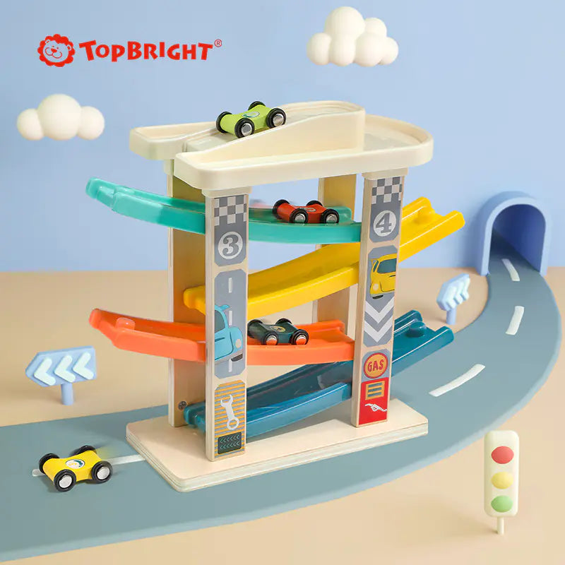 Tebao Sliding Track Car Parking Playset for Kids