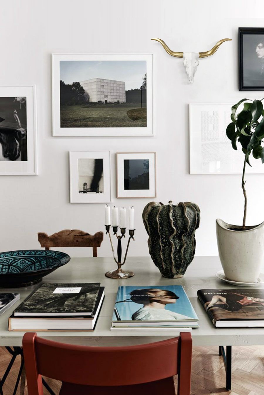 White + Gold Mini Faux Longhorn Skull, 20"