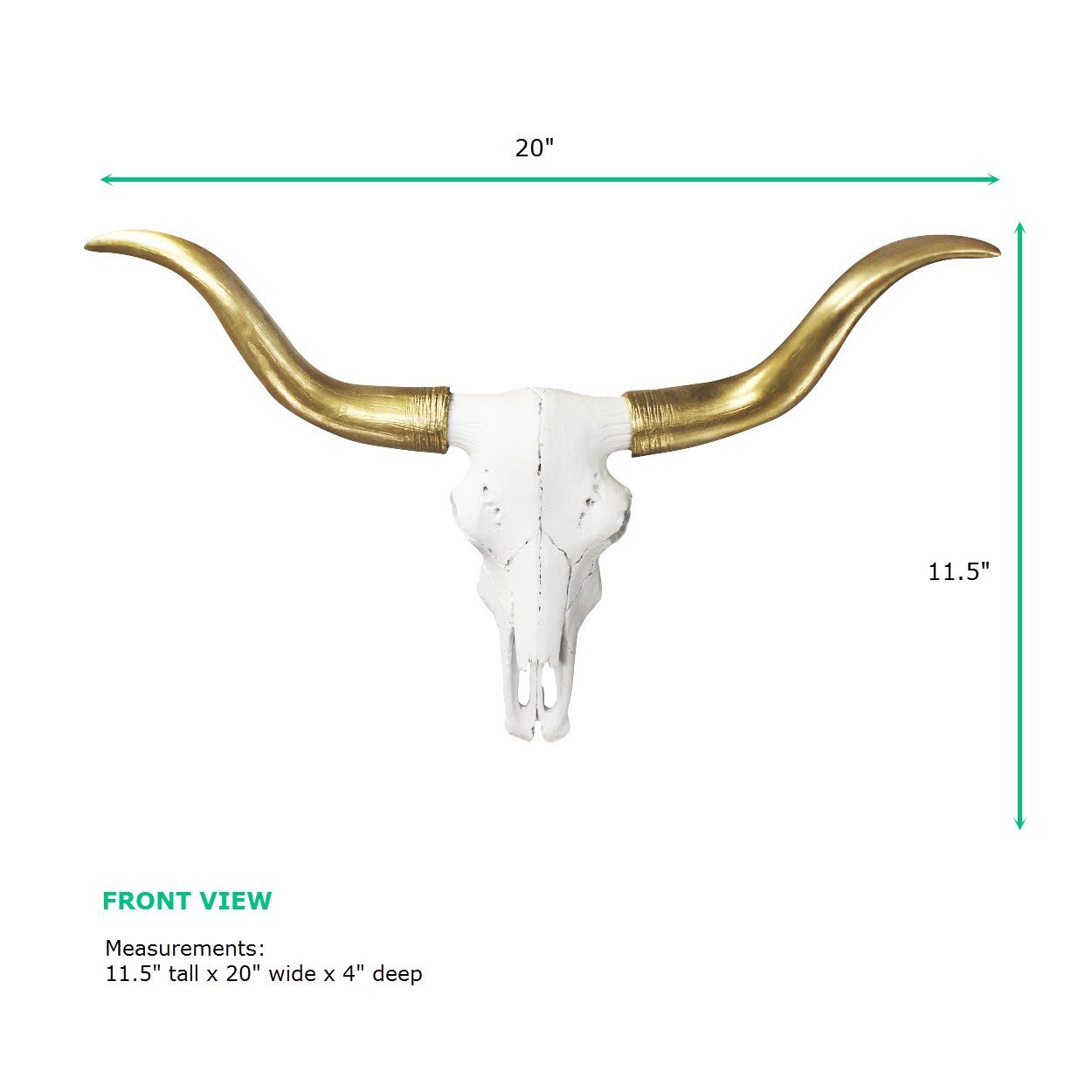White + Gold Mini Faux Longhorn Skull, 20"