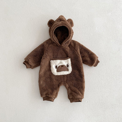 Baby Unisex Long Sleeves Animals Cartoon Pattern Pocketed Rompers