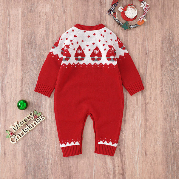 Baby Christmas Embroidered Graphic Side Button Design Knit Long Style