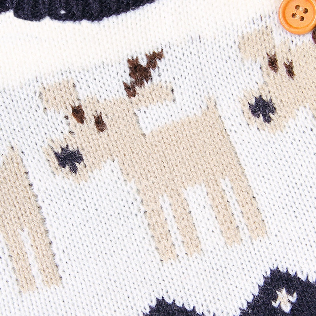 Baby Cartoon Christmas Deer Pattern Shoulder Button Design Knitted