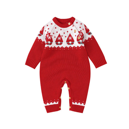Baby Christmas Embroidered Graphic Side Button Design Knit Long Style