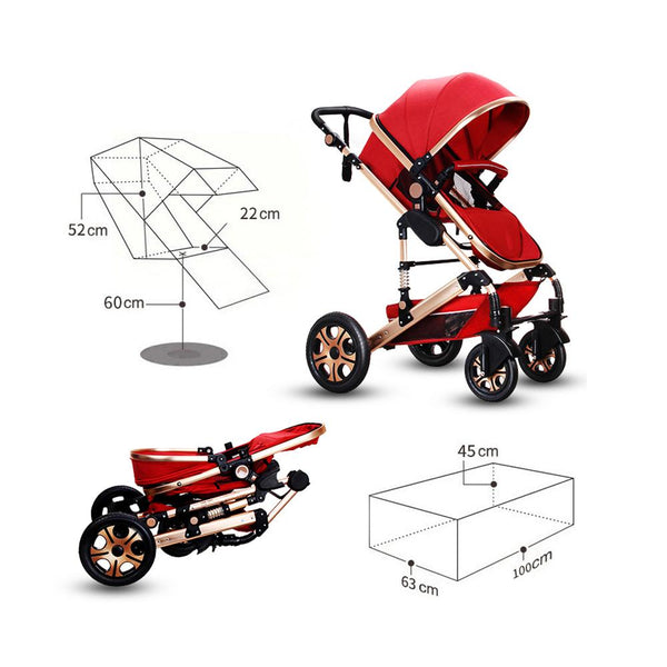 Luxury Baby Stroller 3 in 1 High view Pram foldable pushchair