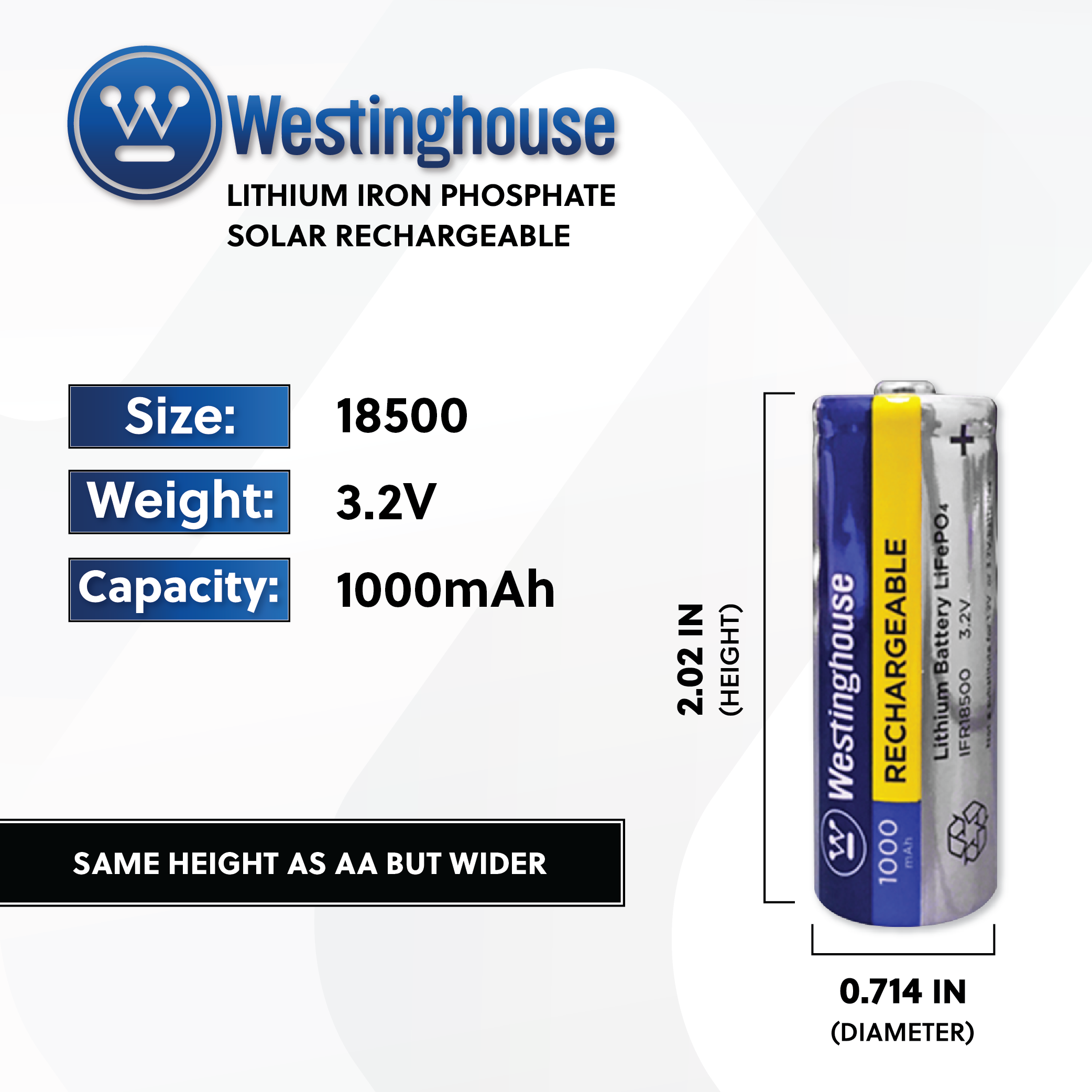 Westinghouse IFR18500 Lithium Iron Phosphate 3.2V 1000mAh Rechargeable