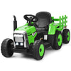Costzon Ride on Tractor with Detachable Trailer 12V Kids Electric Vehicles w/3-Gear-Shift Ground Loader Wireless Design & USB 7 LED Headlights Remote Control Tractor Toys for Kids 3+ (Green)